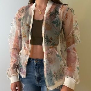 Mesh flower print jacket